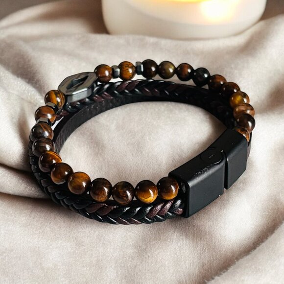 Classic Men's Leather Multilayer Bracelet - Picture 5 of 7